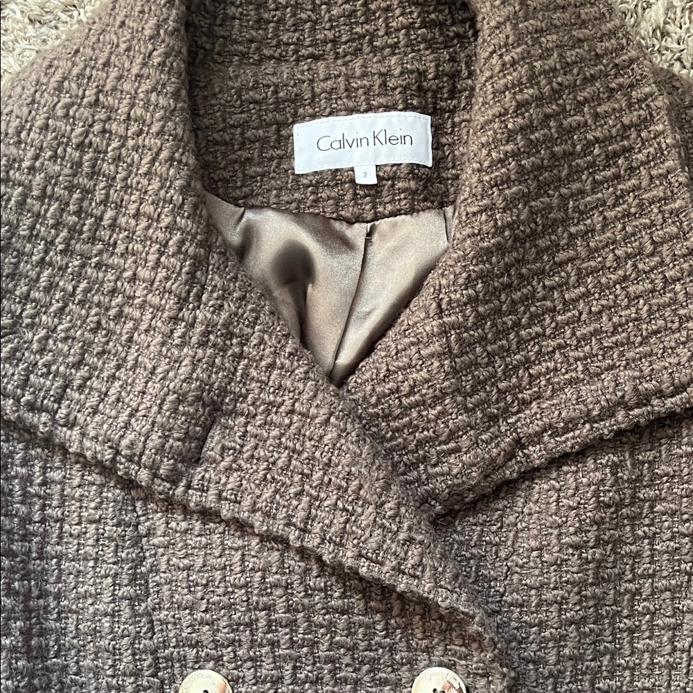 Calvin Klein Women's Textured Brown Pea Coat Winter Autumn Formal Fashion - Picture 3 of 9